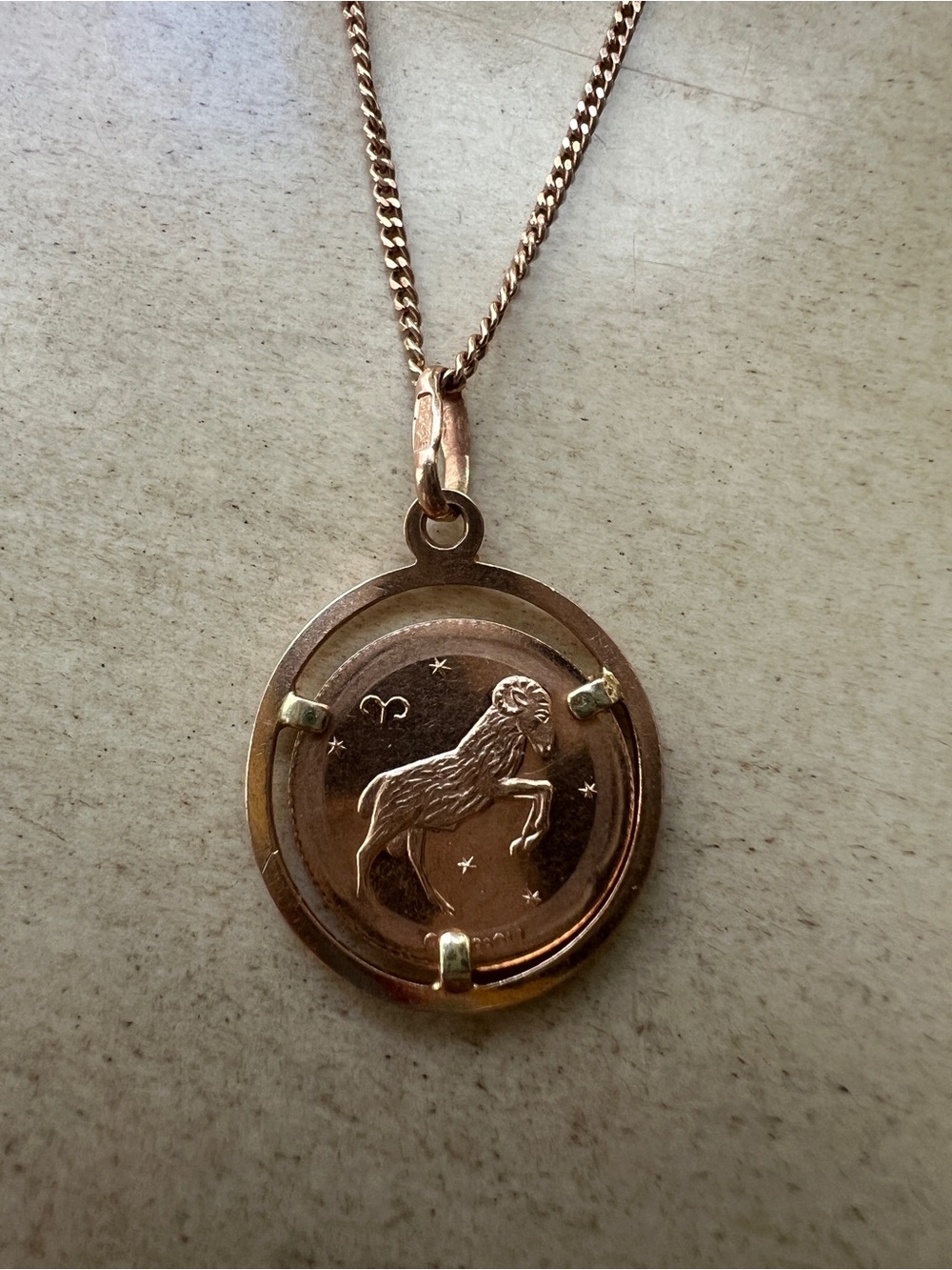 Vintage USSR Rose Gold Aries Zodiac Pendant Necklace 14k 583 - 4.2 grams w/chain
